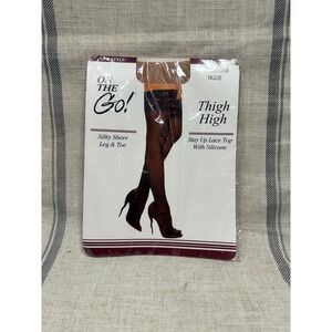 On The Go! Silky Sheer Thigh High‎ Stockings Nude Stay Up Lace Top Silicone Sz M